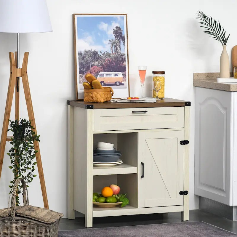 Rustic Barn Door Storage Cabinet, Modern Farmhouse Buffet Sideboard for Kitchen and Dining Room