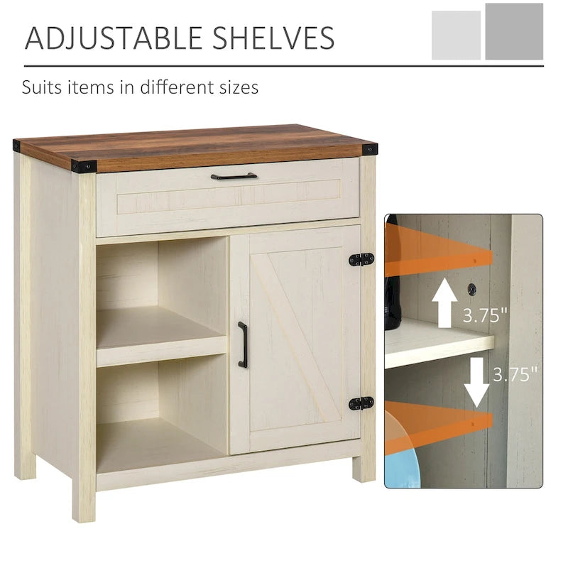 Rustic Barn Door Storage Cabinet, Modern Farmhouse Buffet Sideboard for Kitchen and Dining Room