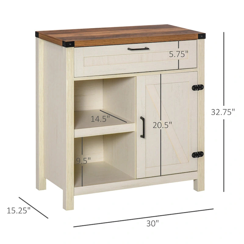 Armoire de rangement rustique avec porte de grange, buffet/bahut de ferme moderne pour cuisine et salle à manger