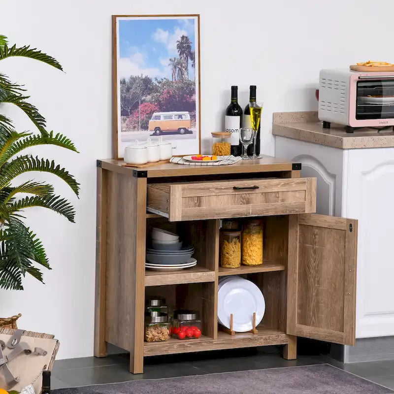 Armoire de rangement rustique avec porte de grange, buffet/bahut de ferme moderne pour cuisine et salle à manger
