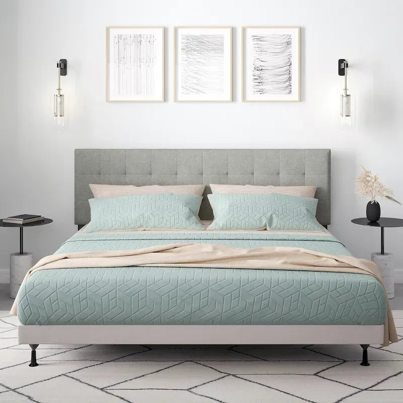 Upholstered Headboard with Square Tufting, Foam Padding and Wood Frame
