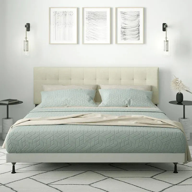Upholstered Headboard with Square Tufting, Foam Padding and Wood Frame