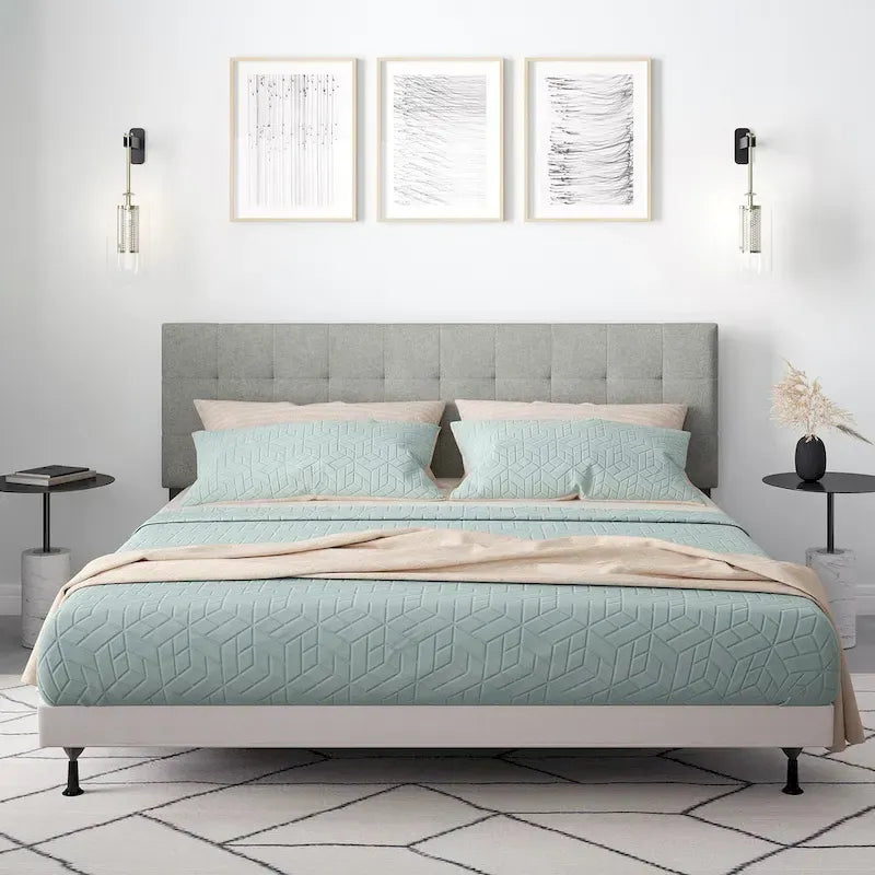 Upholstered Headboard with Square Tufting, Foam Padding and Wood Frame