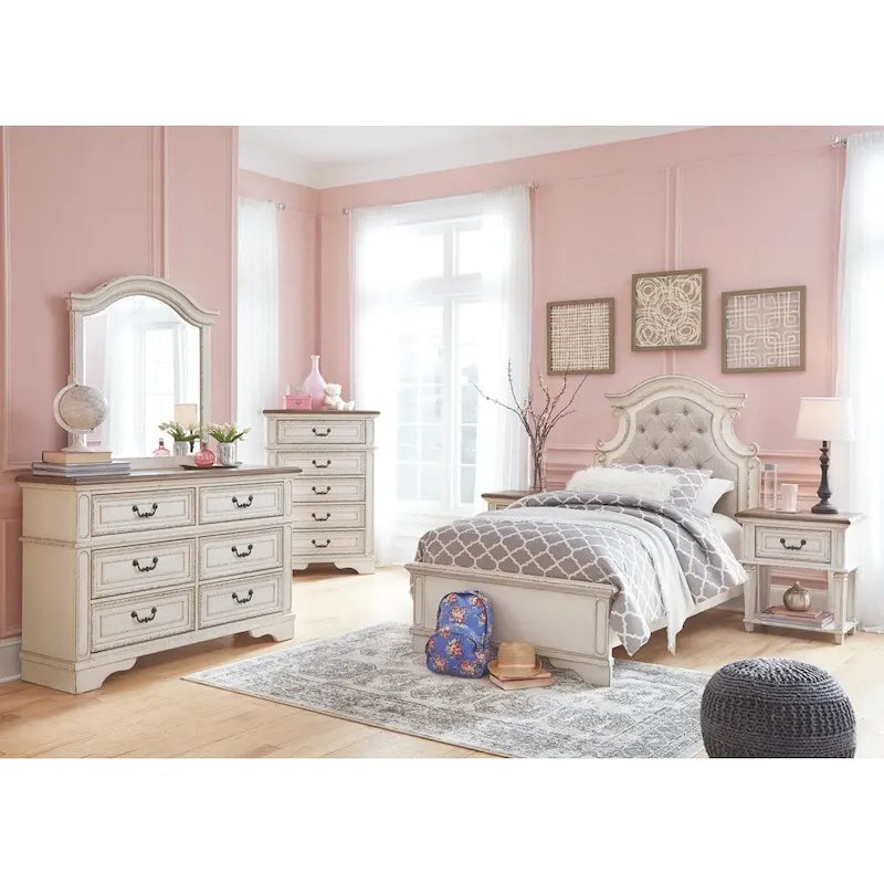 1-Drawer Chipped White and Brown Wood Nightstand