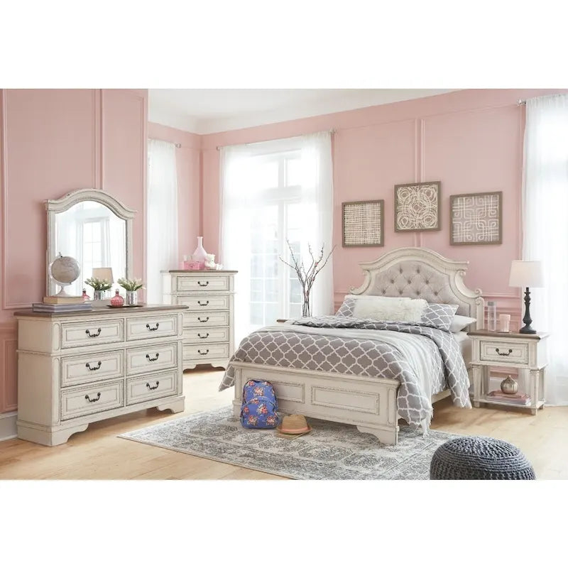 1-Drawer Chipped White and Brown Wood Nightstand