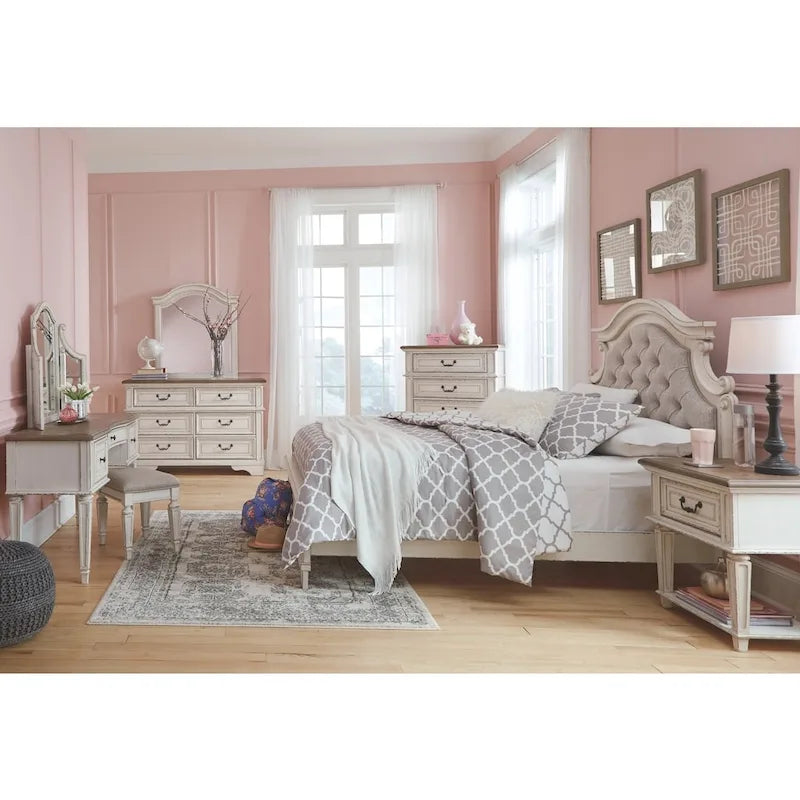 1-Drawer Chipped White and Brown Wood Nightstand