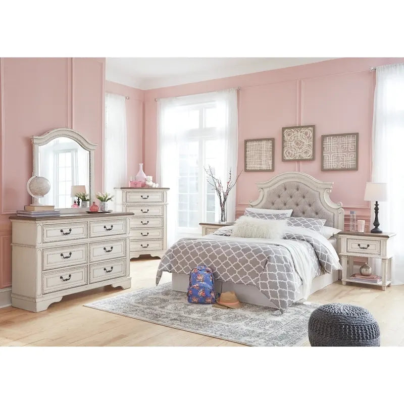 1-Drawer Chipped White and Brown Wood Nightstand