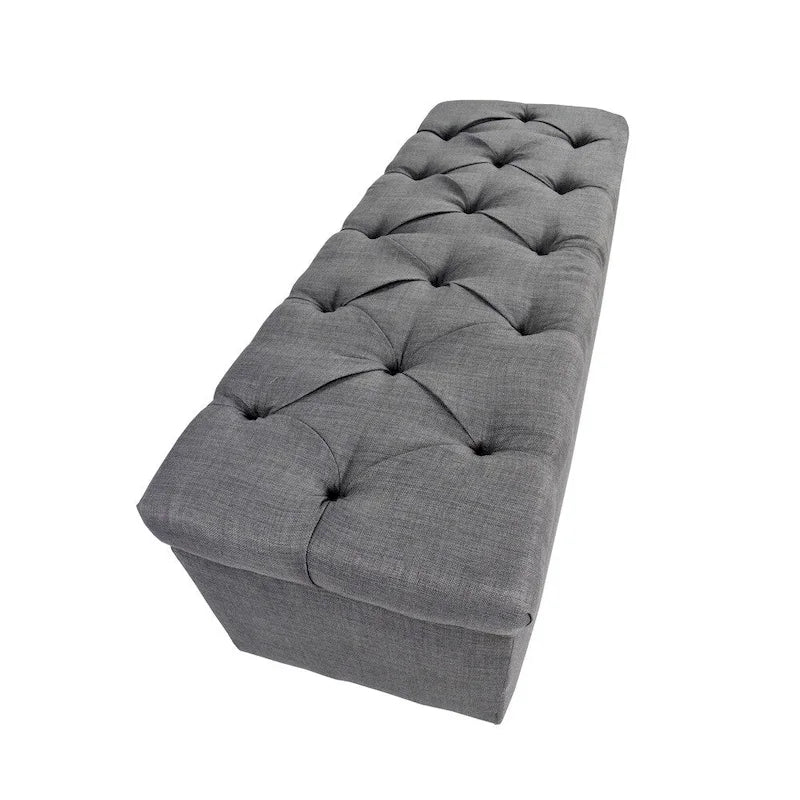 Grey-Red Tint Diamond Tufted Shoe Storage Bench