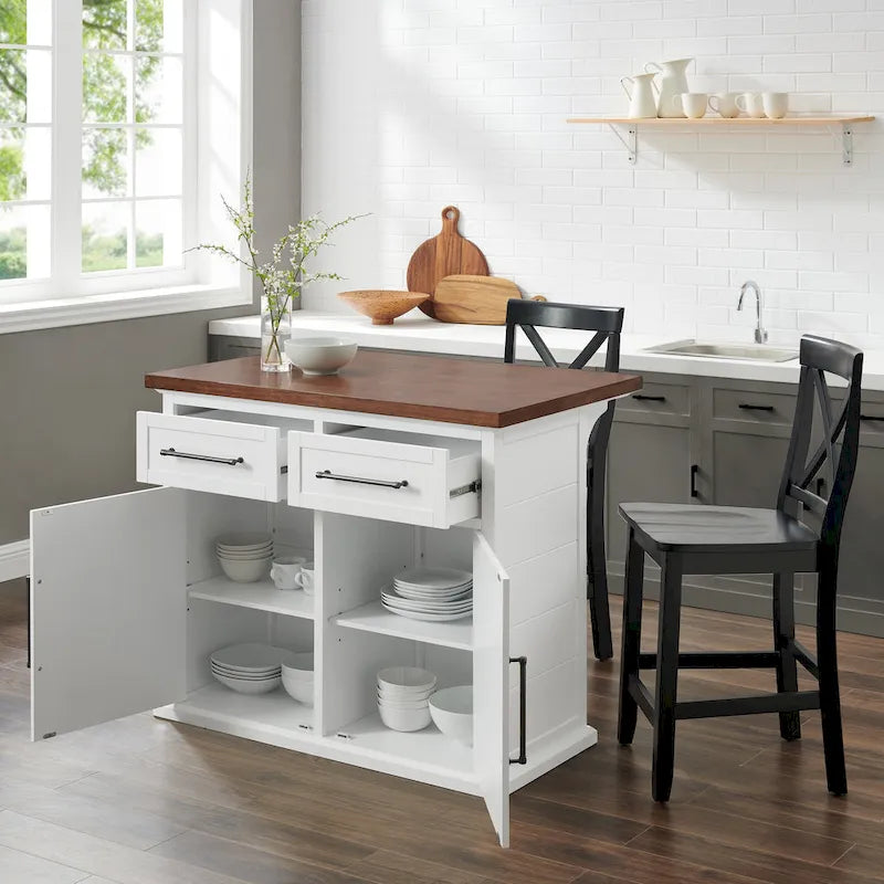 Wood Top Kitchen Island with X-Back Stools