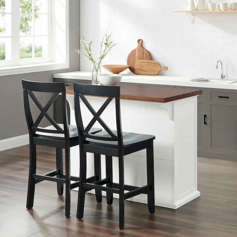 Wood Top Kitchen Island with X-Back Stools