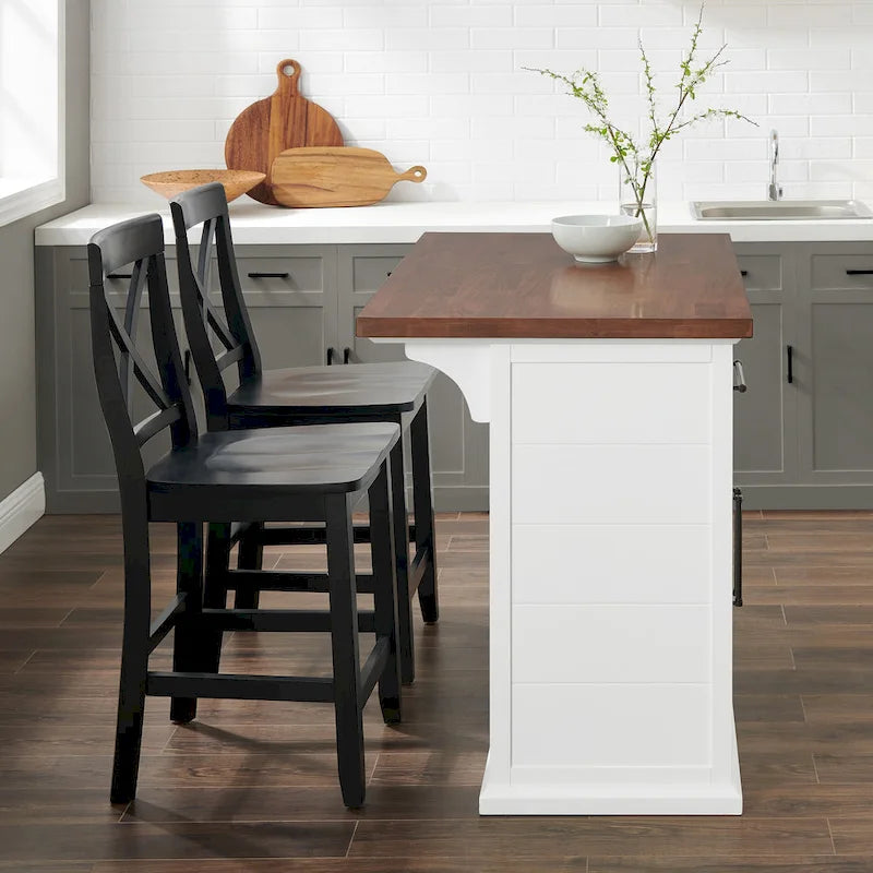 Wood Top Kitchen Island with X-Back Stools