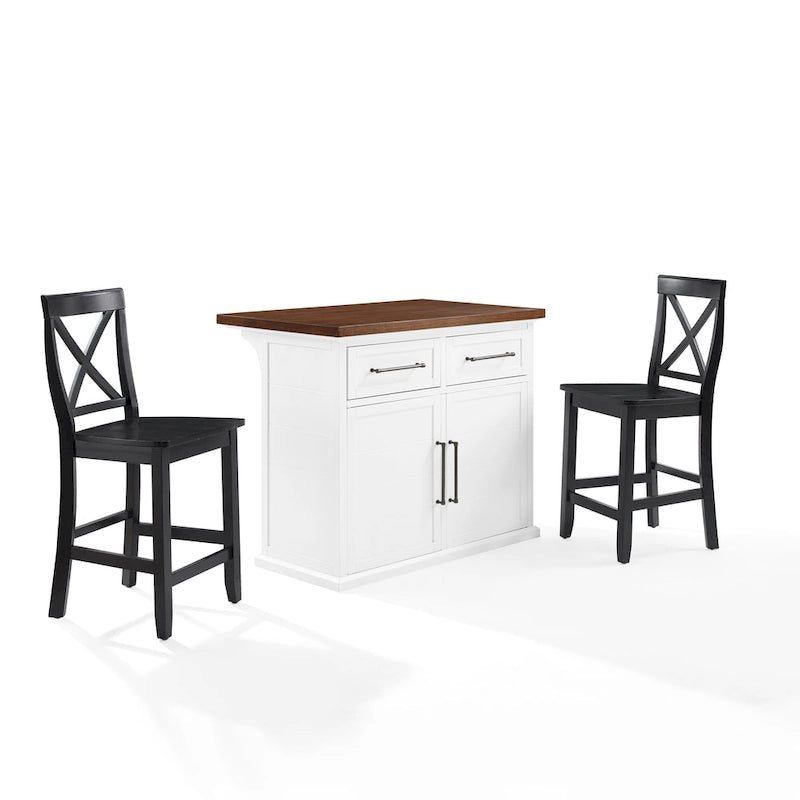 Wood Top Kitchen Island with X-Back Stools