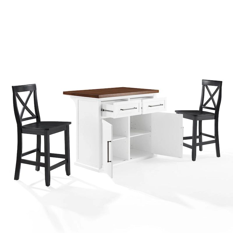 Wood Top Kitchen Island with X-Back Stools