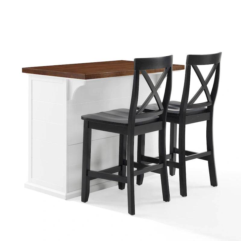 Wood Top Kitchen Island with X-Back Stools