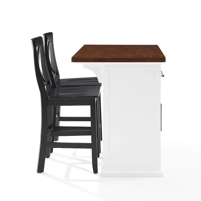 Wood Top Kitchen Island with X-Back Stools