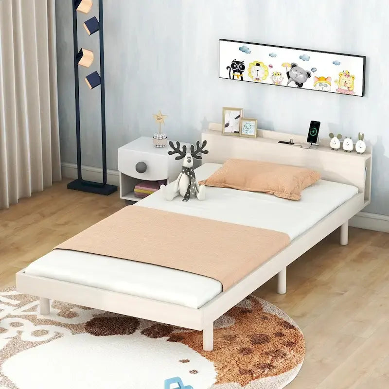 Twin Size Platform Bed Frame with USB Ports
