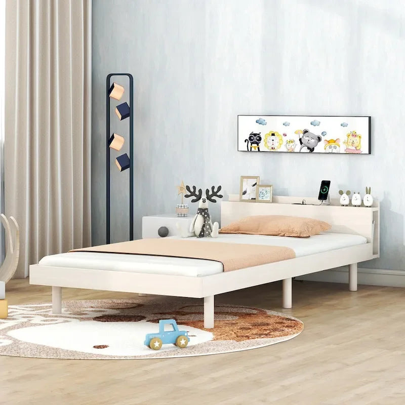 Twin Size Platform Bed Frame with USB Ports