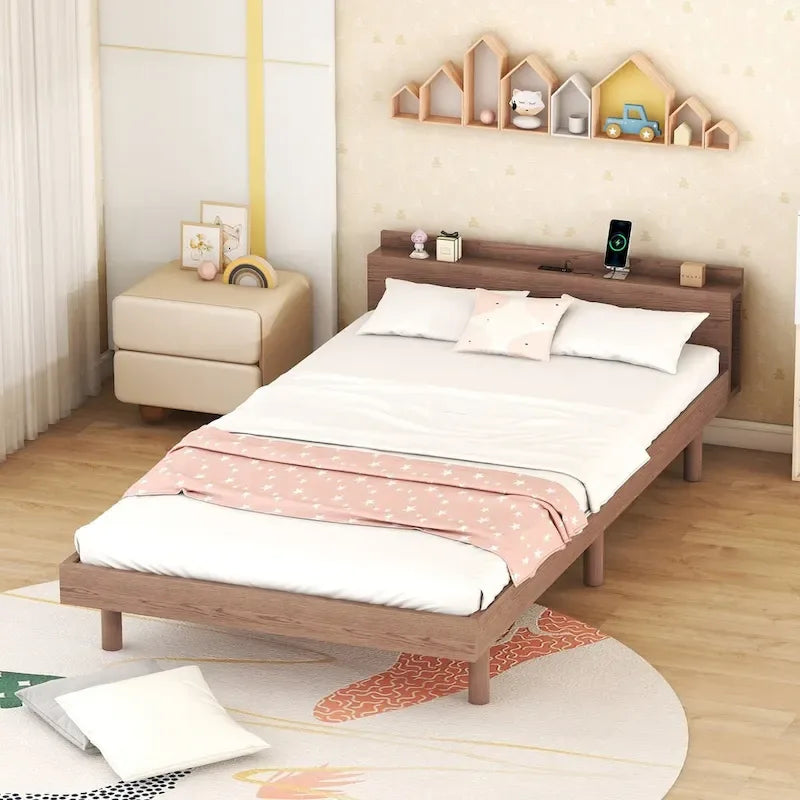 Twin Size Platform Bed Frame with USB Ports