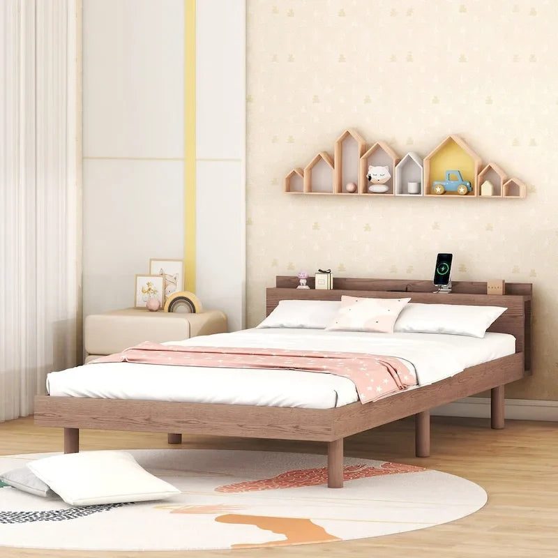 Twin Size Platform Bed Frame with USB Ports