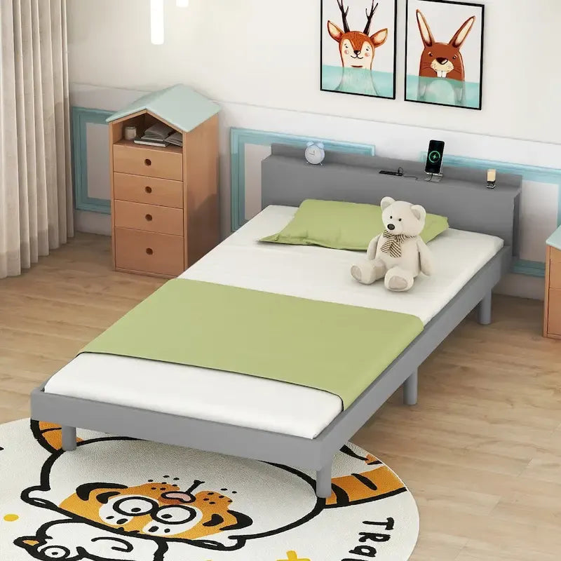 Twin Size Platform Bed Frame with USB Ports