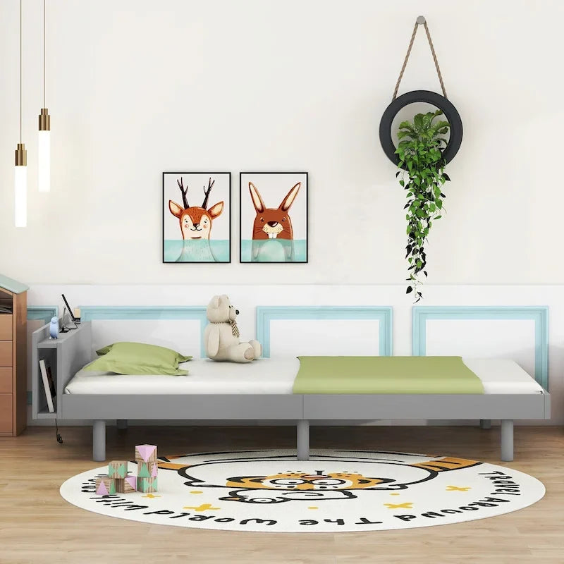 Twin Size Platform Bed Frame with USB Ports