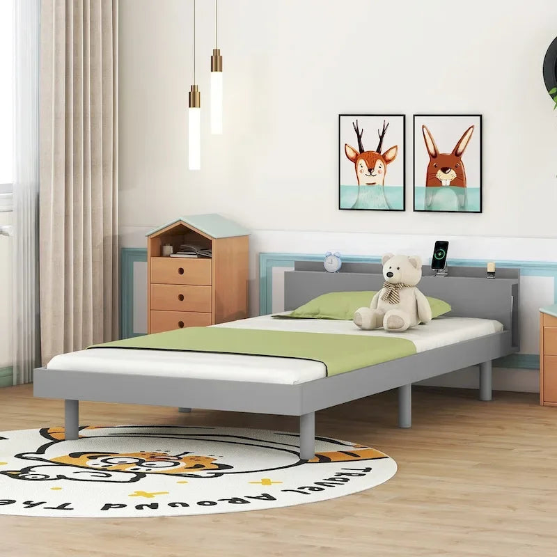 Twin Size Platform Bed Frame with USB Ports