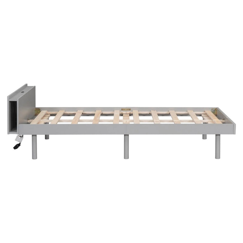 Twin Size Platform Bed Frame with USB Ports