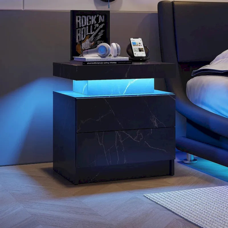 LED Nightstand Bedside Table Cabinet with 2 Drawers for Bedroom