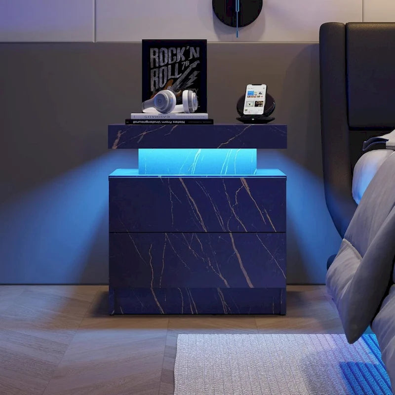 LED Nightstand Bedside Table Cabinet with 2 Drawers for Bedroom