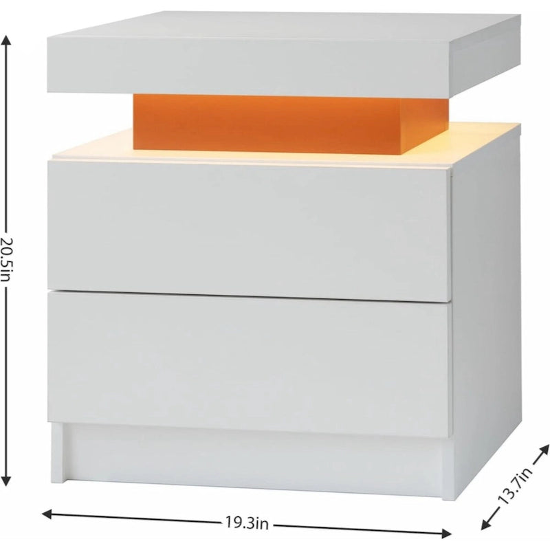 LED Nightstand Bedside Table Cabinet with 2 Drawers for Bedroom