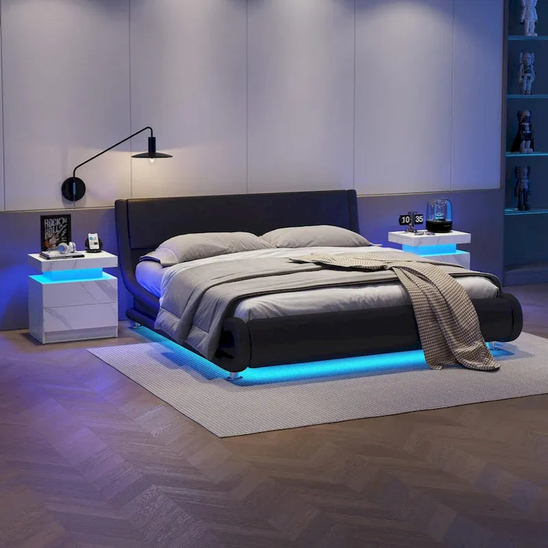 LED Nightstand Bedside Table Cabinet with 2 Drawers for Bedroom