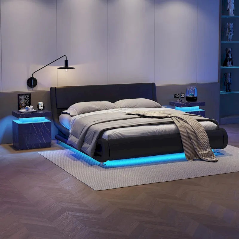 LED Nightstand Bedside Table Cabinet with 2 Drawers for Bedroom