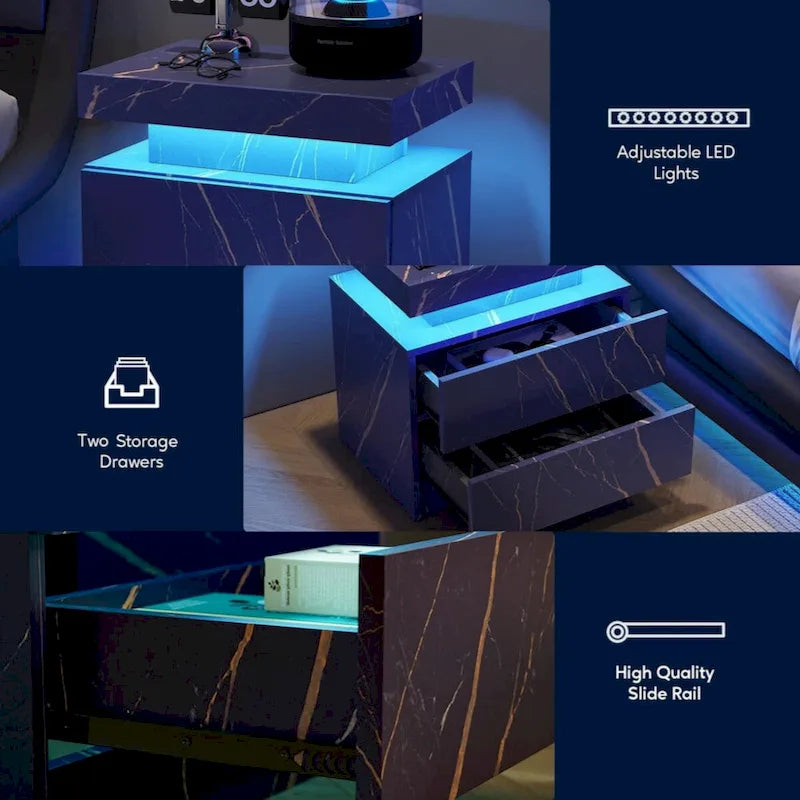 LED Nightstand Bedside Table Cabinet with 2 Drawers for Bedroom