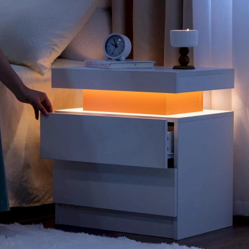LED Nightstand Bedside Table Cabinet with 2 Drawers for Bedroom