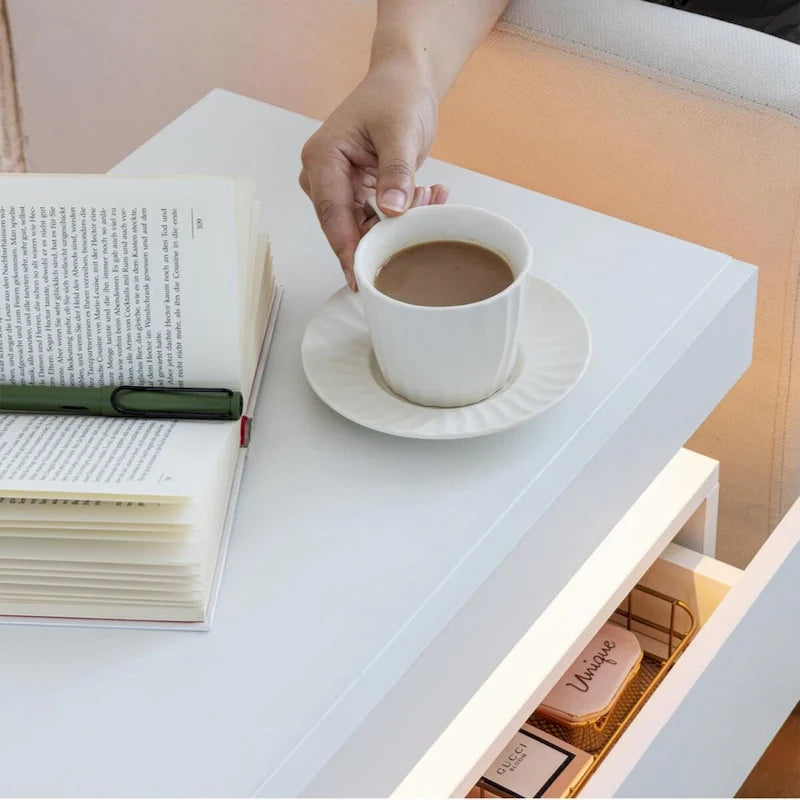 LED Nightstand Bedside Table Cabinet with 2 Drawers for Bedroom