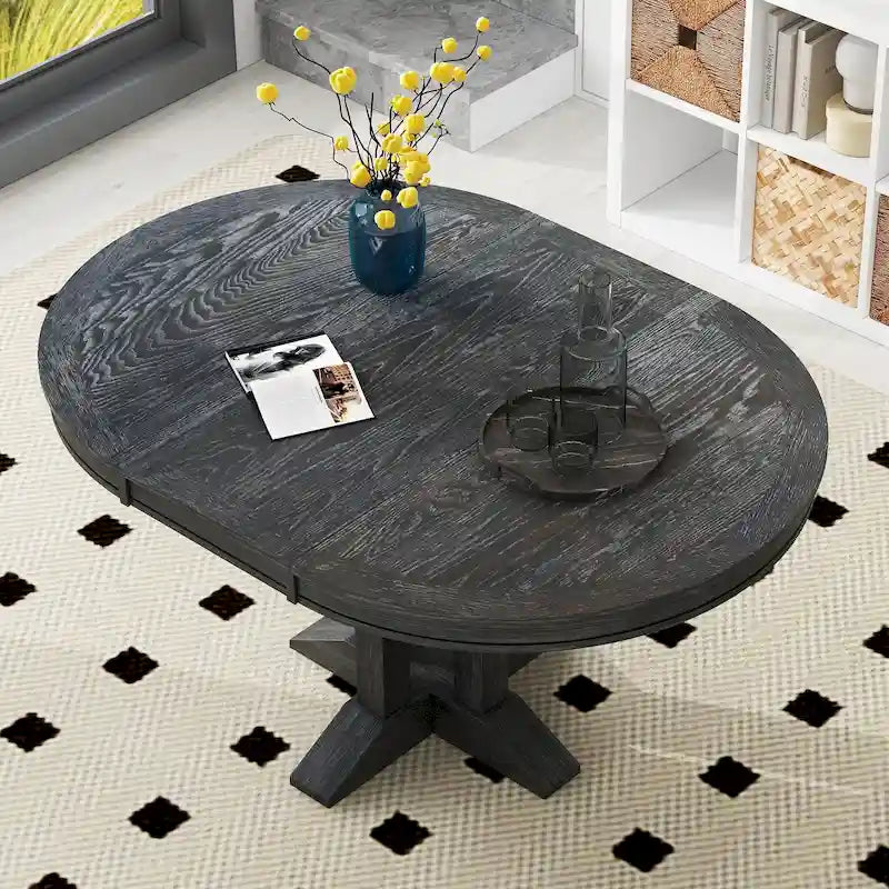 Farmhouse Dining Table, Extendable Round Table for Kitchen and Dining Room