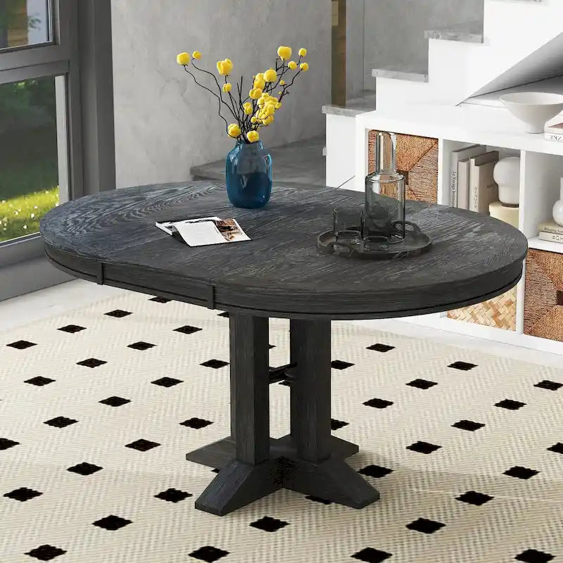 Farmhouse Dining Table, Extendable Round Table for Kitchen and Dining Room