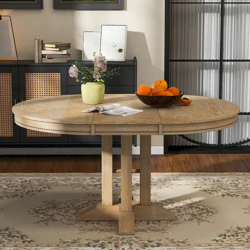 Farmhouse Dining Table, Extendable Round Table for Kitchen and Dining Room