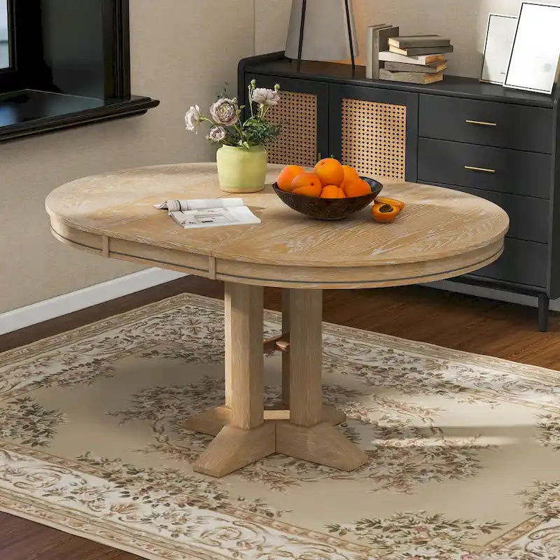 Farmhouse Dining Table, Extendable Round Table for Kitchen and Dining Room