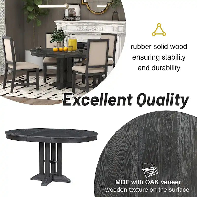 Farmhouse Dining Table, Extendable Round Table for Kitchen and Dining Room
