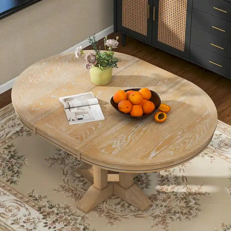 Farmhouse Dining Table, Extendable Round Table for Kitchen and Dining Room