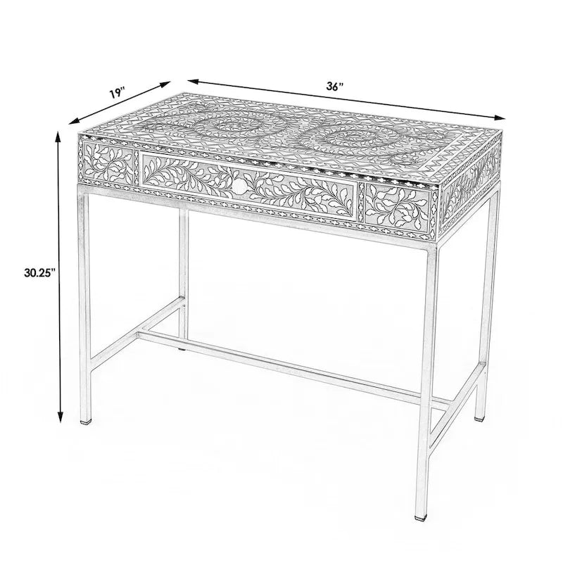 Black and White Bone Inlay Writing Desk