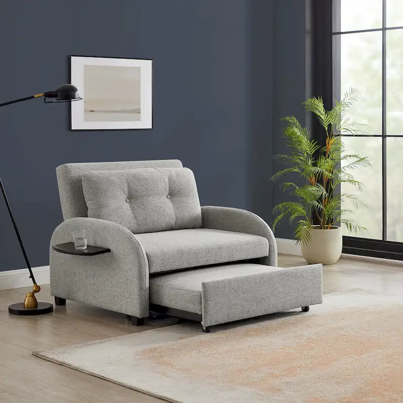 Grey Upholstered Wide Convertible Bed
