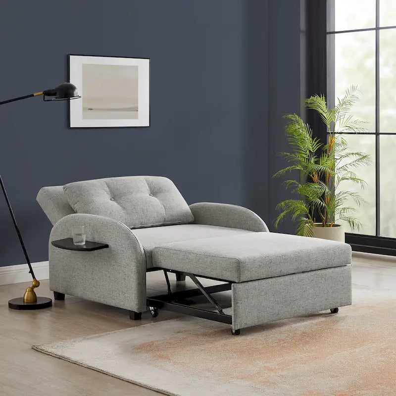 Grey Upholstered Wide Convertible Bed