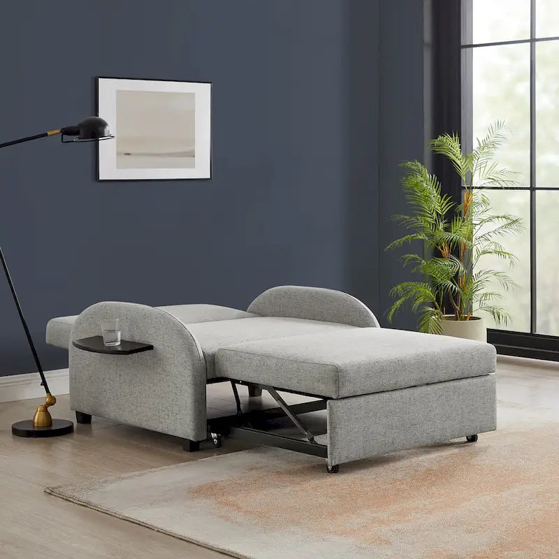 Grey Upholstered Wide Convertible Bed