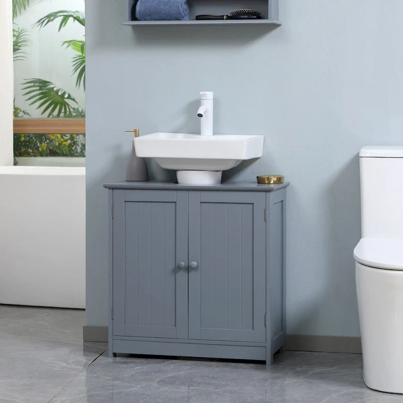 Under Sink Bathroom Cabinet with 2 Doors and Shelf, Pedestal Sink Vanity Cabinet, Gray