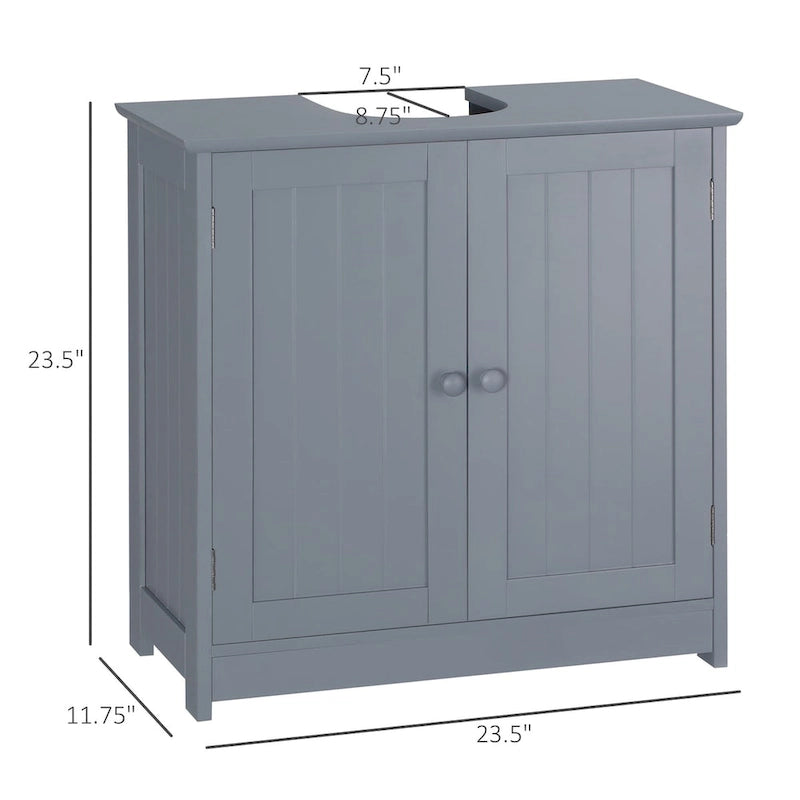 Under Sink Bathroom Cabinet with 2 Doors and Shelf, Pedestal Sink Vanity Cabinet, Gray