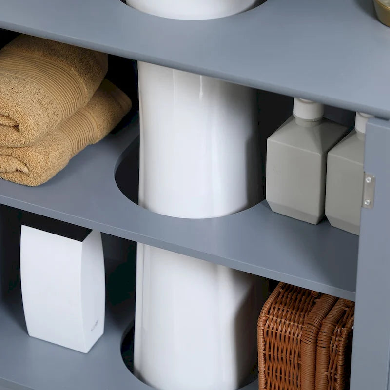 Meuble bas de salle de bain sous évier à 2 portes et étagère, Meuble sous lavabo à colonne, Gris