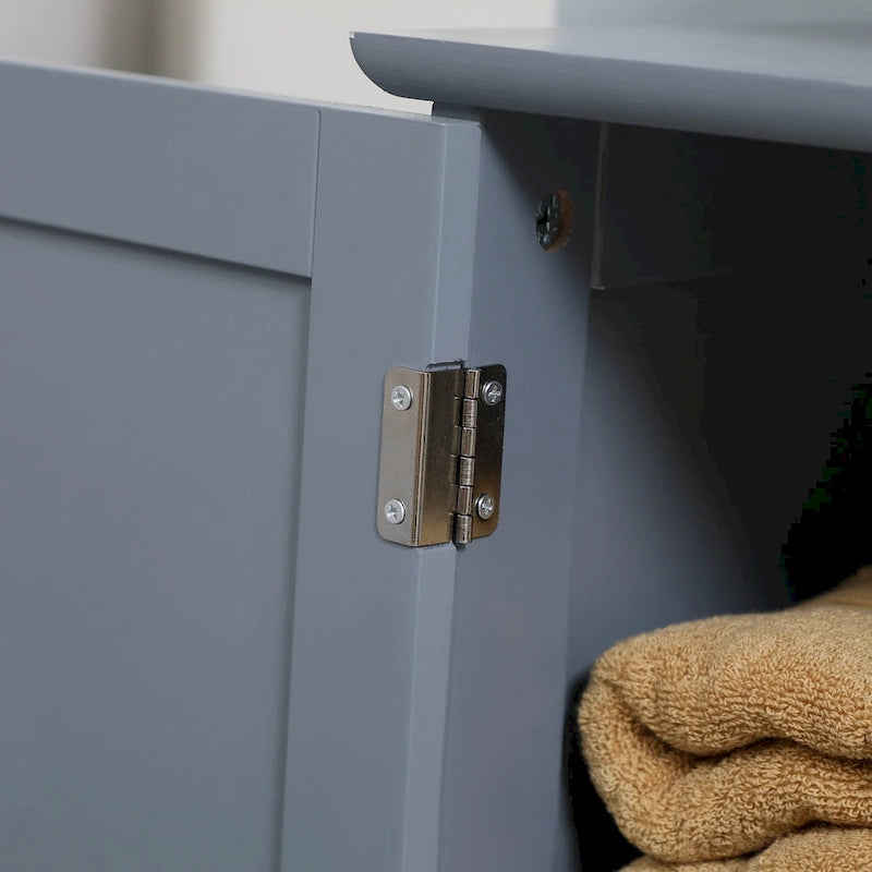 Meuble bas de salle de bain sous évier à 2 portes et étagère, Meuble sous lavabo à colonne, Gris