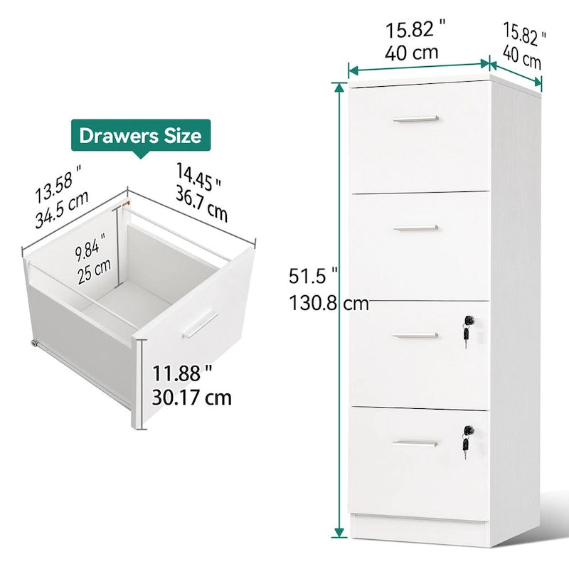 Classeur à 4 tiroirs, meuble de rangement vertical verrouillable pour bureau à domicile